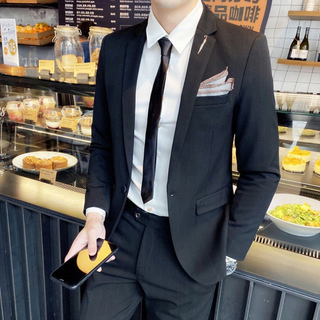 West Louis: Stripe Savile Row Style Suit Trio - Business or Best Man Ready